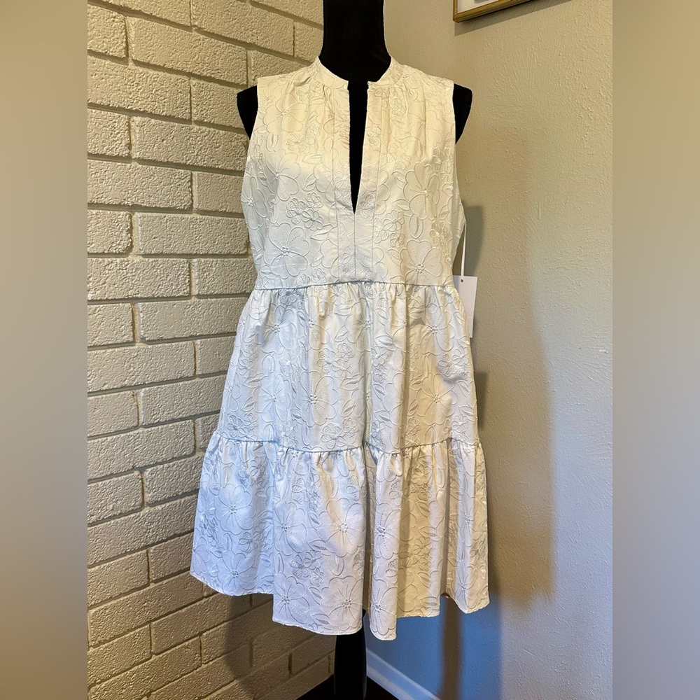 Amanda Uprichard Rylee White Tiered Faux Leather Mini Sundress